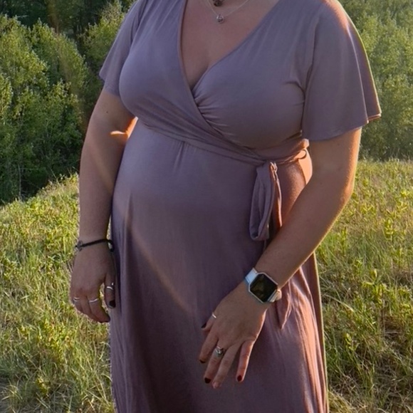 WEST KEI Flutter Sleeve High/Low Wrap Dress in Mauve - Picture 3 of 7